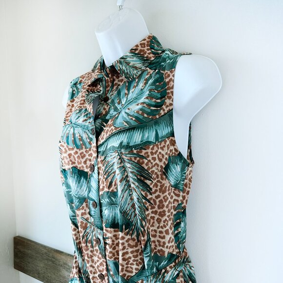 G by GUILIANA Women‎ tropical button up sleeveless cheetah leopard XS NWOT - Picture 2 of 6